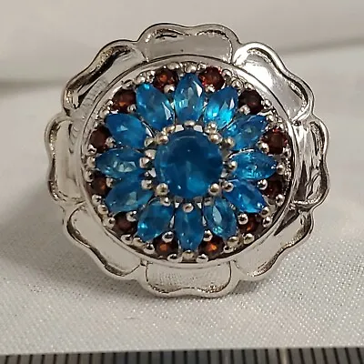 Natural Neon Apatite & Garnet Ring Platinum Over 925 Sterling Silver 2.2 Ct Sz 7 • $49.99