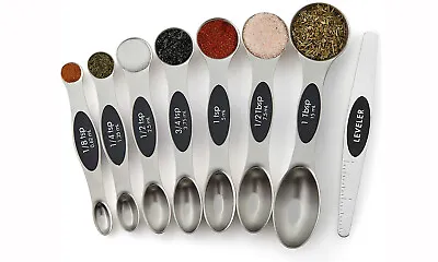 Magnetic Dual Sided Measuring Spoons With Leveler Set Of 8-3 Colors To Pick From • $9.99