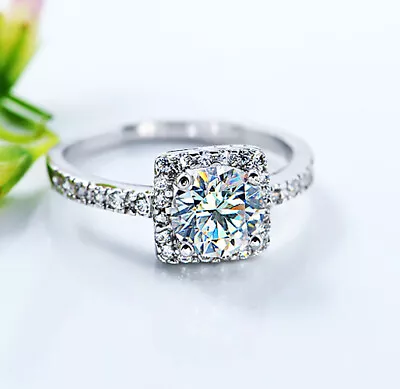 $29.99 • Buy Women's Solid 925 Sterling Silver Square Diamond Created Wedding Bridal Ring R8