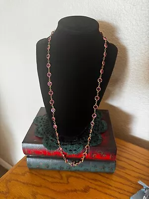 Vintage Swarovski Pink Bezeled Crystal 28” Necklace Signed Swan Charm Estate • $19.50