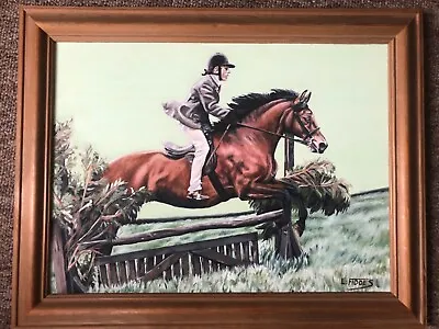 Horse Racing Oil Painting On Canvas Horse Jumping Signed L Fiddes • £25