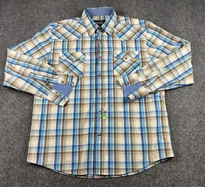 Vtg Rodeo Clothing Co Pearl Snap Button Down Shirt Men’s Sz XL Blue Plaid *Flaw • $25