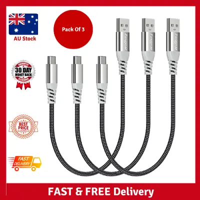 3 Pack Short USB C Cable 30Cm Fasgear Fast Charging USB To Type C Cord Nylon • $17.21