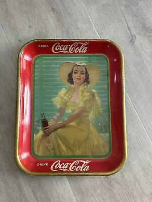 Vintage ORIGINAL 1938 Coca Cola Tray Original - Lady In Yellow Dress • $45