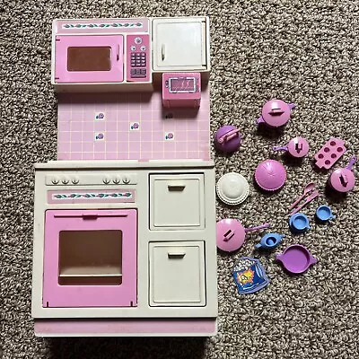 Vintage Sweet Roses Barbie Cooking Center 1987 With Pots Pans Pie + More ( 22 ) • $12