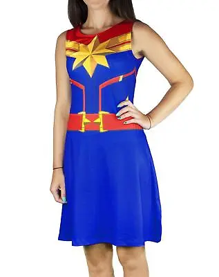 Captain Marvel Super Heroine Costume Women's Sleeveless Fancy Dress In Blue • $28.99
