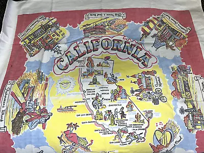 Vintage California Souvenir Tablecloth 32x35 Great Colors/Condition/Graphics • $24