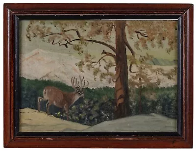 A Vintage Primitive Folk Art Style Nature Scene Pennsylvania Deer 1946 Weatherel • $374.95