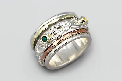 Large Meditation Spinner Ring Size 9 925 Sterling Silver Rose And Gold Tone • $99