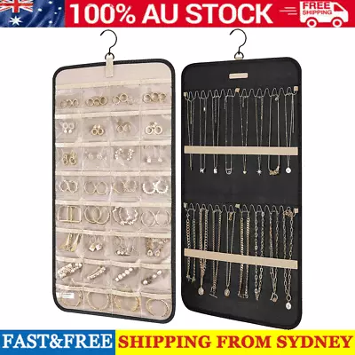 Hanging Jewelry Organizer Dual-sided Necklace Earrings Rings Hanger Storage Bags • $19.89