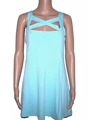 PURE LIME Vintage Turquoise Blue X-Front Tennis Dress W/Built-in Bra XL 12-14 • $25