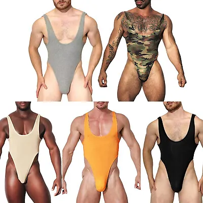 Men V Neck Bodysuit One Piece Leotard Backless Wrestling Singlet Activewear Gym • $6.06