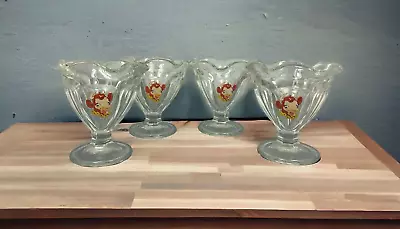 Bordens Elsie The Cow Ice Cream Sundae Glass Cups Vintage Qty 4 • $26.99