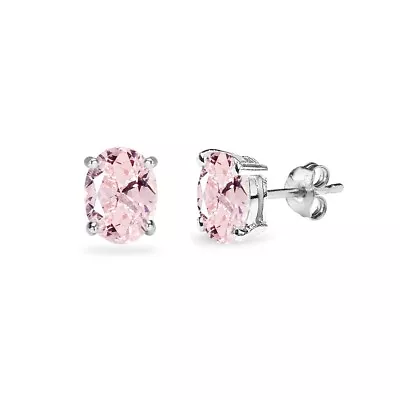 6x4mm Round Simulated Morganite Solitaire Sterling Silver Dainty Stud Earrings • $12.99