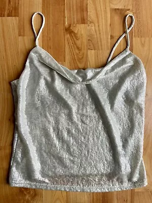 Ladies Miss Selfridge Size 8 Silver Spaghetti Strap Scoop Neck Vest Top • £1.99