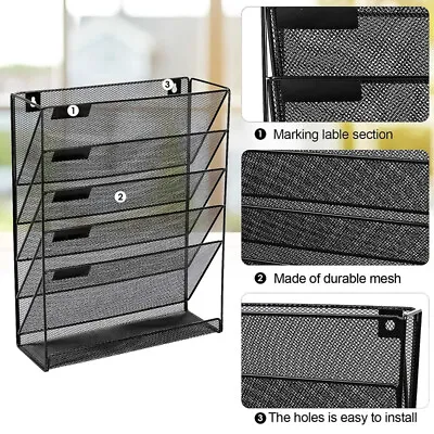 5 Tier Wall-Mounted Magazine Rack Holder Organiser Metal File Mail Hanging Stand • £14.97