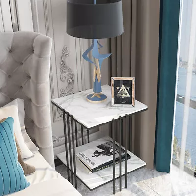 Dual-Tier Real Marble Top Side Coffee Table Storage Display End Table Nightstand • $85.90