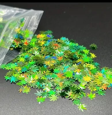 Green Holographic Maple Flakes Green Nail Art • $0.36