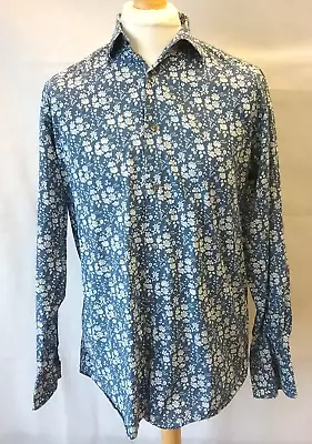 Liberty Of London Men's Floral Blue And White Cotton Shirt 16.5  Collar • £19.99