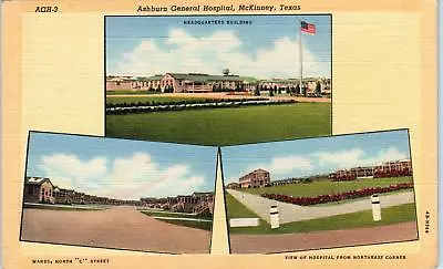 McKINNEY TX Texas     MULTIVIEW Of  ASHBURN HOSPITAL  C1940s  Linen  Postcard • $5.93
