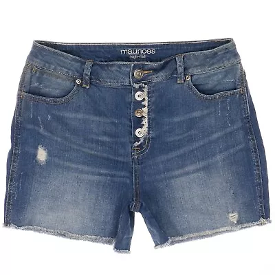 Maurices High Rise Shorts 9/10 Junior Womens Exposed Button Denim Stretch W30 • $14.97