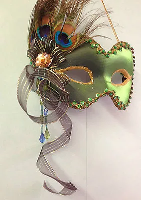 £15.26 • Buy Emerald Green Peacock Feather  Hanging Masquerade Wall Mask Costume Ball LP14084