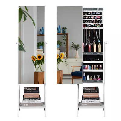 Mirror Jewelry Organizer Cabinet Armoire W/Jewelry Storage Full Length Mirror • $145.99