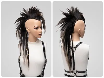 Brown Glued Clip-in Mohawk Hairpieces Wigs Spiky Cyberpunk Drags Mohicans Toupee • $180.29