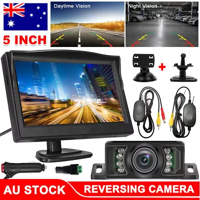 Wireless 5  Monitor Reverse Camera Rear View Backup Parking Cam Kit Night Vision • $42.95