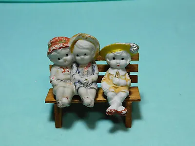 Vintage Porcelain 3  Sitting Figurines. Made In Japan With Handcrafted Bench • $14.25