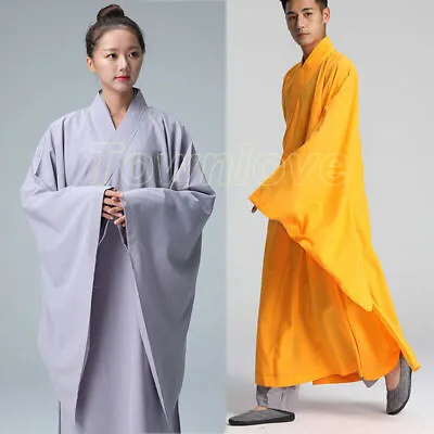 Cotton Shaolin Buddhist Monk Dress Meditation Long Robe Gown Kung Fu Uniform New • $30.67