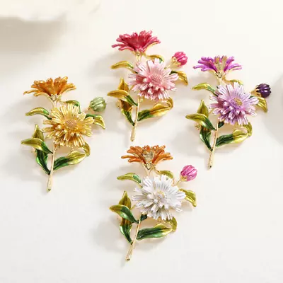 Women Daisy Flower Enamel Brooch Pin Plant Elegant Crystal Brooch Lapel Jewelry • $7.19