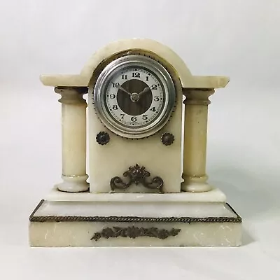 Antique / Vintage Continental White Marble Neo Classical Winding Mantle Clock • $43.16