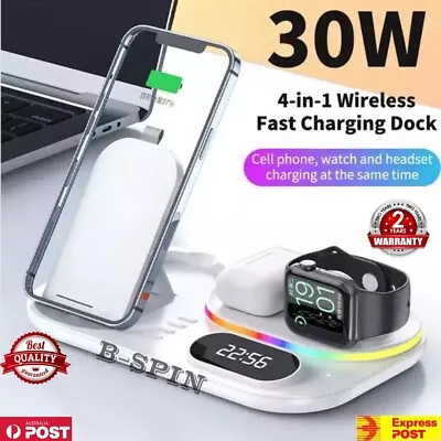 $15.99 • Buy 30W Wireless Fast Charger Dock Charging Station 4 In 1 For Iphone 14 13 Samsung 