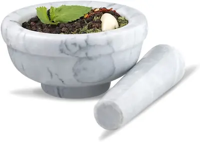 Mortar And Pestle Stone White Set Classic Pestal Natural Spice Herb Pill Grinder • $23.78
