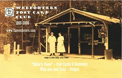 Man & Woman At Eddie'a Place Wah-Kee-Nah Falls Oregon Webfooters Postcard • $29.99