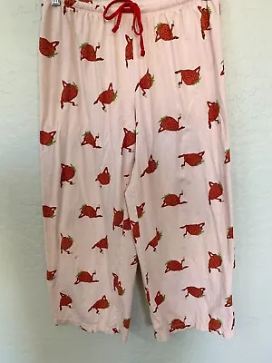 Michael Godard Art To Wear L Lounge Pajama Crop Pants Strawberries & Champagne  • $19.99