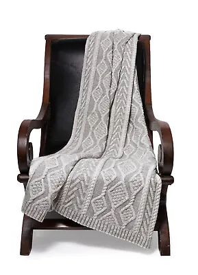 Cable Knit Merino Throw Blanket In Grey • £56.94