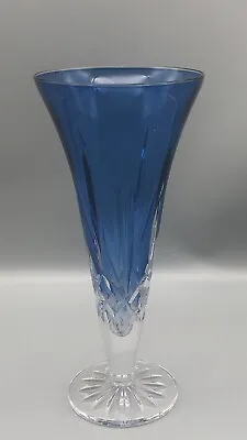 Waterford Lismore Crystal Sapphire Blue Cut To Clear Flared 9  Tall Glass Vase • $188.99