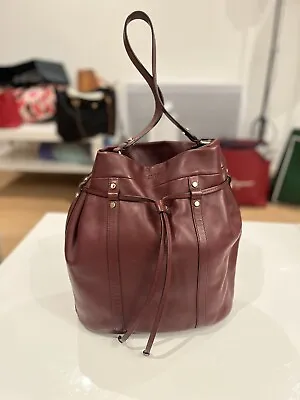 Lancel Leather Bucket Bag With Leather Drawstrings In Burgundy Color • £120
