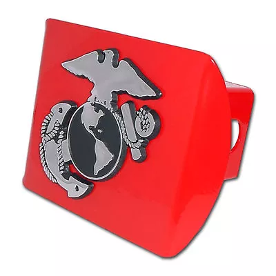 Usmc Marine Corps Insignia Chrome On Red Military Trailer Hitch Cover Usa Made • $79.99