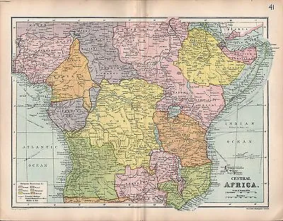 1903 Map ~ Central Africa ~ European Possessions Congo Angola Rhodesia • £38