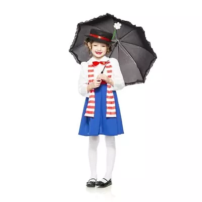 Girls English Nanny Poppins Flower Hat Stripe Scarf Halloween Costume Access Kit • $6.36