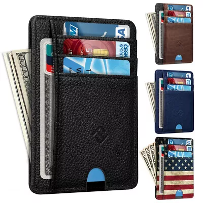 Mens RFID Blocking Leather Minimalist Small Wallet Credit Card Slots Holder • $7.49