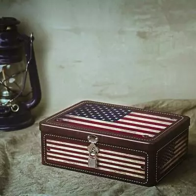 Retro American Flag Tin Storage Box With PadlockDecorative Metal Organizer Case • $23.99