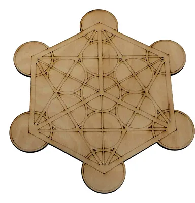 Wooden Crystal Grid Plate Merkaba Metatron's Cube Sacred Geometry Healing Spirit • £10.99