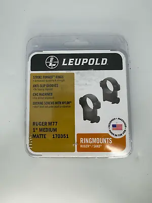 LEUPOLD Ringmounts Ruger M77 1-inch Medium Matte Rings 170351 • $69.99