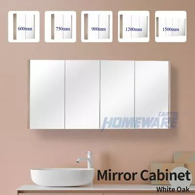 Bathroom Wall Mounted Mirror Pencil Edge Cabinet Vanity Storage Shelf White Oak • $695