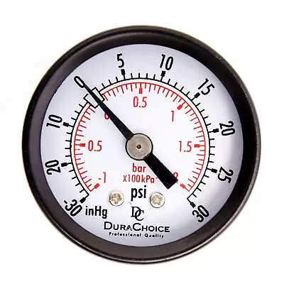 1-1/2  Utility Vacuum Pressure Gauge - Blk.Steel 1/8  NPT Ctr Back -30HG/30PSI • $5.03