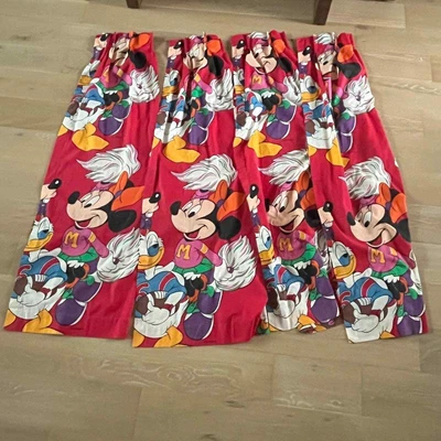 £39.26 • Buy Vintage Disney Mickey Minnie Mouse Daffy Duck Pinch Pleats Curtain 4 Panels Red